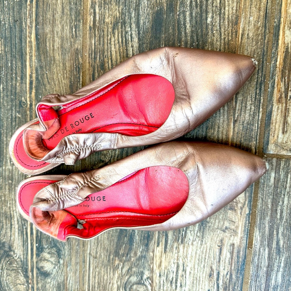 Pas De Rouge “Janet2” Bronze Liquid Pink sling back Loafers Paris Vintage